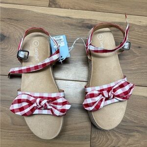 Cat & Jack Red Checkered Bow Girls Sandals